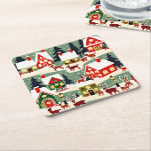 Kerstboom Kerstdorp sneeuwfoto Kartonnen Onderzetters (Schuin)