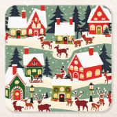 Kerstboom Kerstdorp sneeuwfoto Kartonnen Onderzetters (Voorkant)