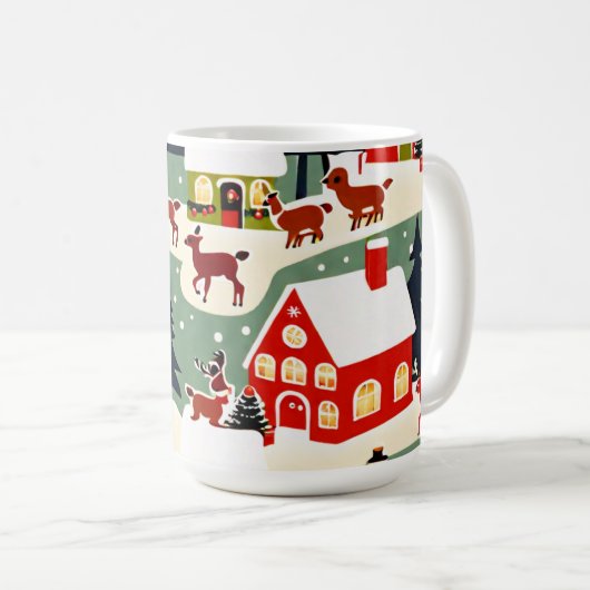 Kerstboom Kerstdorp sneeuwfoto Koffiemok (Voorkant rechts)