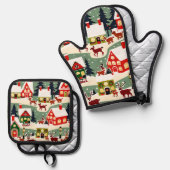 Kerstboom Kerstdorp sneeuwfoto Ovenwant & Pannenlap Set (Voorkant / Achterkant)