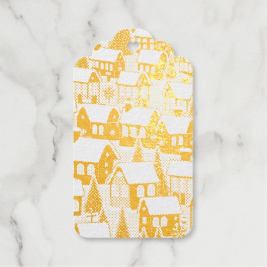 Kerstboom Kerstdorp sneeuwfoto RSVP Kaart Cadeaulabels (Voorkant)