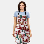 Kerstboom Kerstdorp sneeuwfoto Schort (Gedragen)