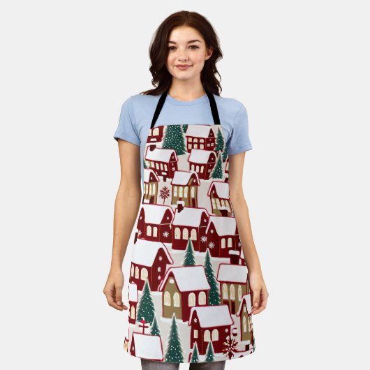 Kerstboom Kerstdorp sneeuwfoto Schort (Gedragen)