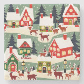 Kerstboom Kerstdorp sneeuwfoto Stenen Onderzetter (Voorkant)