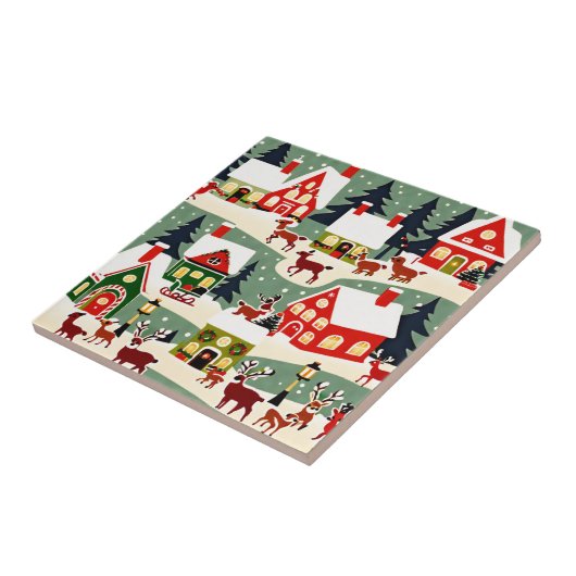 Kerstboom Kerstdorp sneeuwfoto Tegeltje (Zijkant)