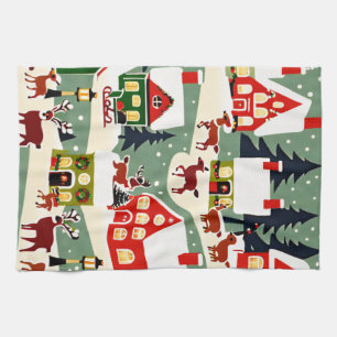 Kerstboom Kerstdorp sneeuwfoto Theedoek