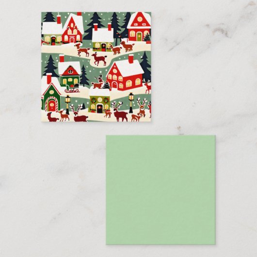 Kerstboom Kerstdorp sneeuwfoto Vierkante Visitekaartje (Voorkant / Achterkant)