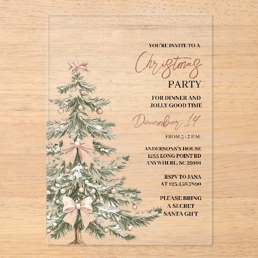 "Kerstboom kerstfeest | feestdag Acryl Uitnodigingen (Voorkant)