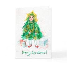 Kerstboom kerstgroeten schattig klein meisje