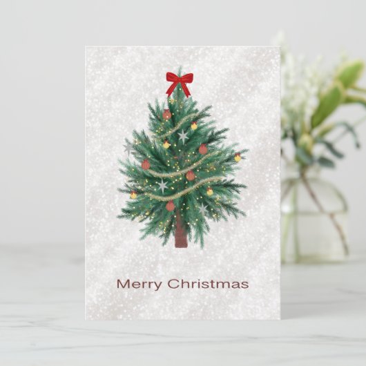 Kerstboom kerstkaart handgetekend (Staand voorkant)