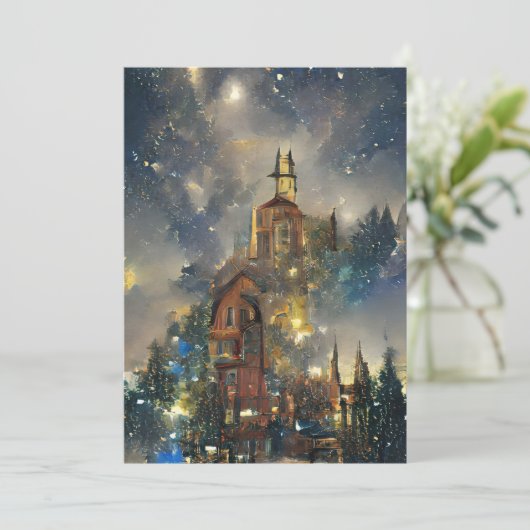 Kerstboom, kerstkerk bedankkaart (Staand voorkant)