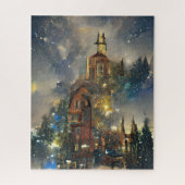 kerstboom, kerstkerk Jigzaag Puzzle Legpuzzel (Verticaal)