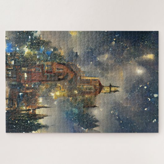 Kerstboom, kerstkerk legpuzzel (Horizontaal)
