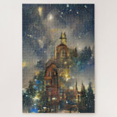 Kerstboom, kerstkerk legpuzzel (Verticaal)