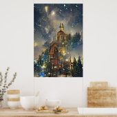 kerstboom, kerstkerkPoster Poster (Keuken)