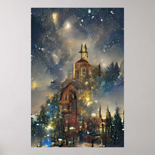 kerstboom, kerstkerkPoster Poster (Voorkant)