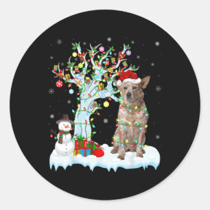 Kerstboom Kerstman Hoed Australische vee hond Ronde Sticker