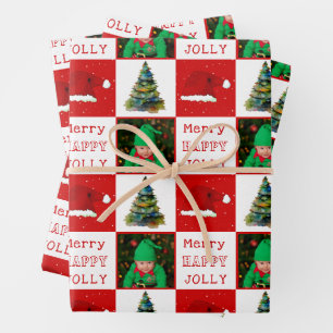 Kerstboom Kerstman Muts Gezinsfoto Inpakpapier Vel
