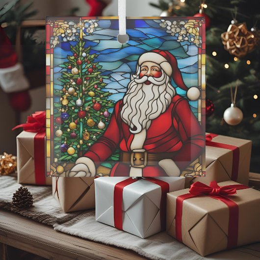 Kerstboom Kerstman Nep Gebrandschilderd Glas Ornament