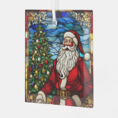 Kerstboom Kerstman Nep Gebrandschilderd Glas Ornament (Voorkant links)