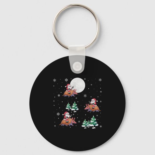 Kerstboom Kerstman Ridding Gordeldier Grappig Kers Sleutelhanger (Voorkant)