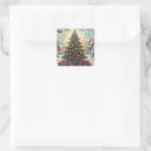 Kerstboom, Kerstman Vierkante Sticker (Tas)