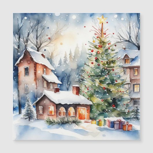 Kerstboom Kerstmis dorp sneeuwende afbeelding (Voorkant)