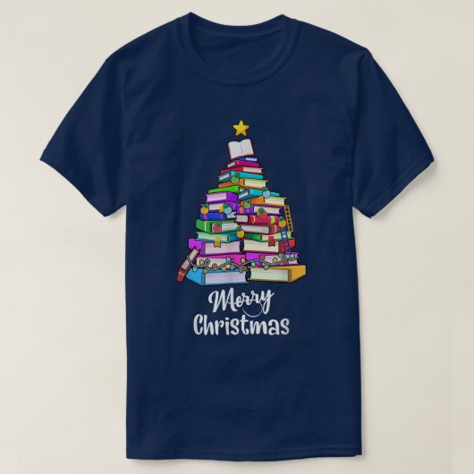 Kerstboom Kerstmis Librarian Merry Ch T-shirt (Design voorkant)