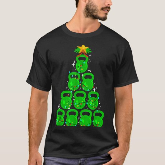 Kerstboom Kettlebell Kerst Fitness Workout T-shirt (Voorkant)