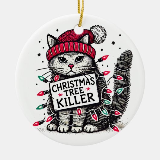 kerstboom killer cat keramisch ornament (Voorkant)