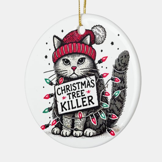 kerstboom killer cat keramisch ornament (Links)