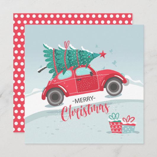 kerstboom Kleine rode Kaart met kerstmis (Voorkant / Achterkant)