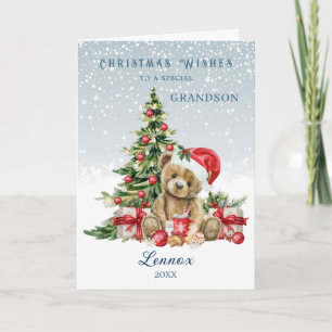 Kerstboom Kleinzoon Teddybeer Feestdagen Kaart