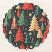 Kerstboom kleurrijk patroon kartonnen onderzetters (Voorkant)