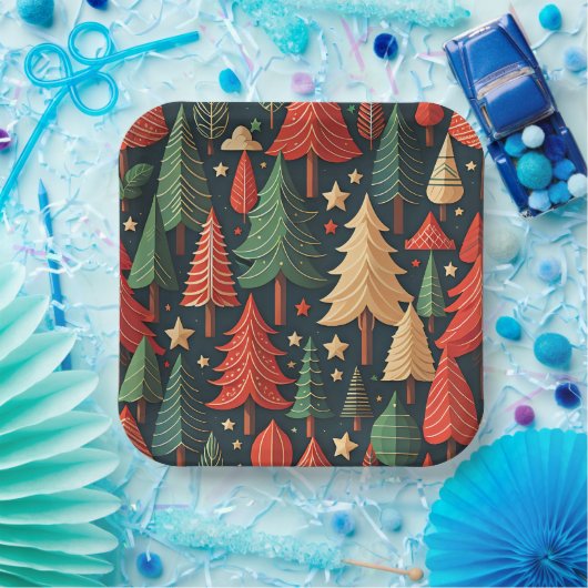 Kerstboom kleurrijk patroon papieren bordje (Feest)