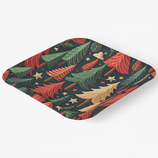 Kerstboom kleurrijk patroon papieren bordje (Gebogen)