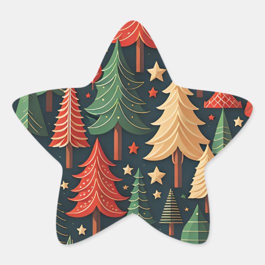 Kerstboom kleurrijk patroon ster sticker (Voorkant)