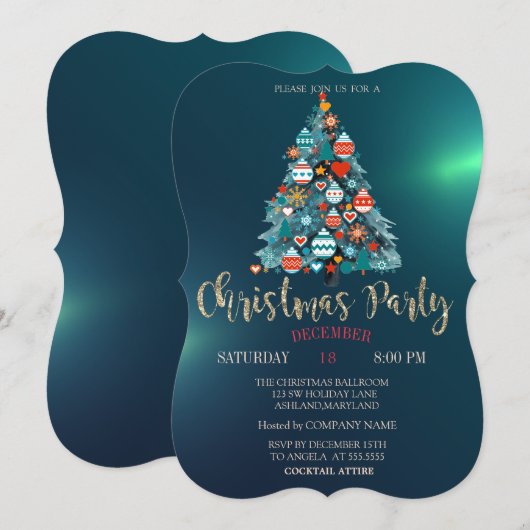 Kerstboom, Kleurrijke Ballen Kerstbedrijf Kaart (Voorkant / Achterkant)