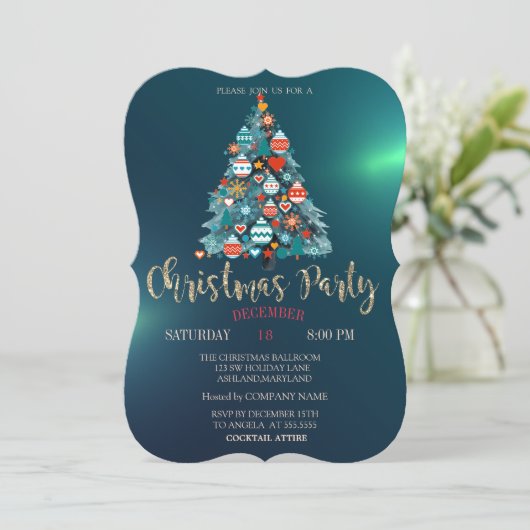 Kerstboom, Kleurrijke Ballen Kerstbedrijf Kaart (Staand voorkant)