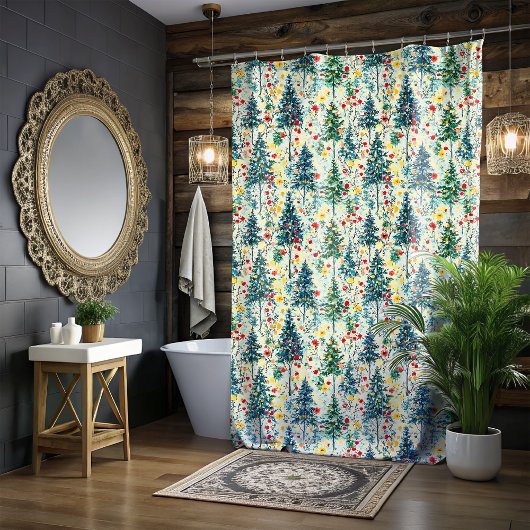 Kerstboom Kleurrijke Kunst Douchegordijn