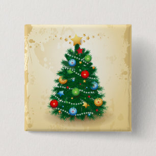 Kerstboom, knoop vierkante button 5,1 cm