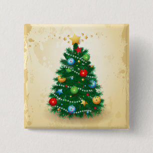 Kerstboom, knop vierkante button 5,1 cm