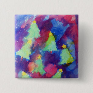 Kerstboom, Knop Vierkante Button 5,1 Cm