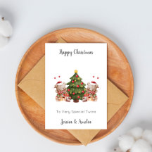 Kerstboom Knuffelbeer Kerstdag Kaart voor Tweeling