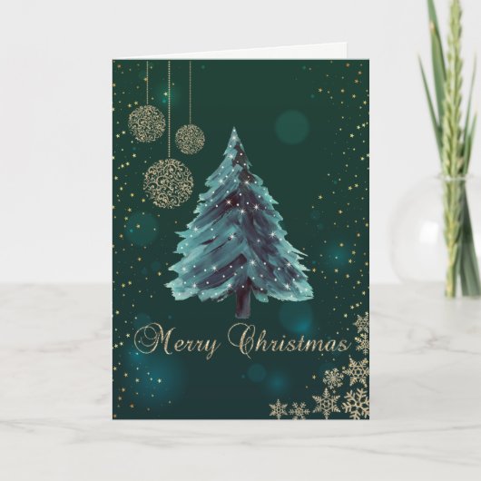Kerstboom, Kogels, Snowflakes Green Holiday Feestdagen Kaart (Voorkant)