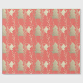 Kerstboom Koraal Snoep Goud Fancy Glitterhout Cadeaupapier (Vlak)