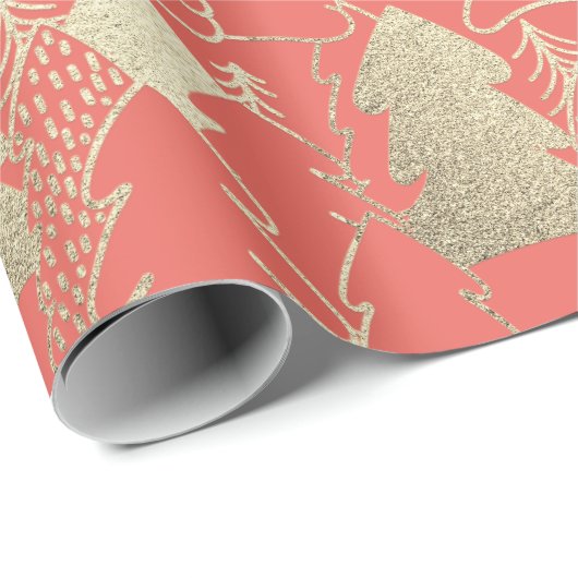 Kerstboom Koraal Snoep Goud Fancy Glitterhout Cadeaupapier (Rol Hoek)