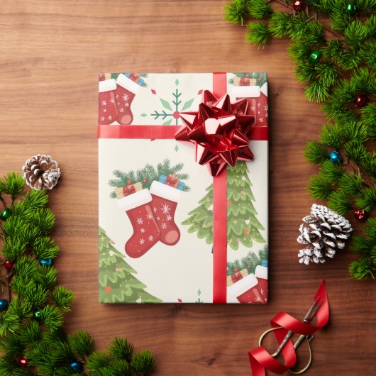 Kerstboom, Kous & Sneeuwvlok Inpakpapier (Feestdagen Geschenken)