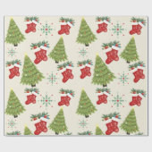 Kerstboom, Kous & Sneeuwvlok Inpakpapier (Vlak)