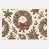 Kerstboom krans ornamenten ontwerp blauw begie inpakpapier vel (Voorkant 2)